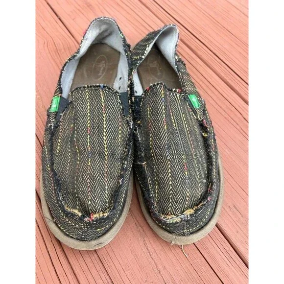 Sanuk Rasta Striped Beach Surf Vagabond Slip On Flats Shoes Size 9 - Picture 1 of 6